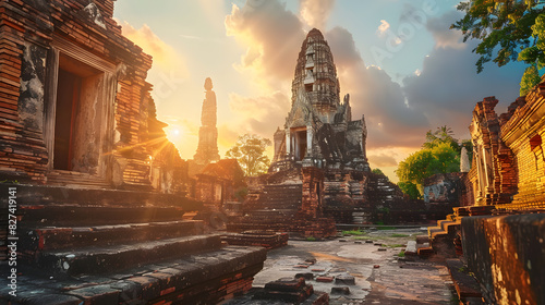 Pagoda at Wat Chaiwatthanaram temple is one of the famous temple in Ayutthaya, Thailand. © anan