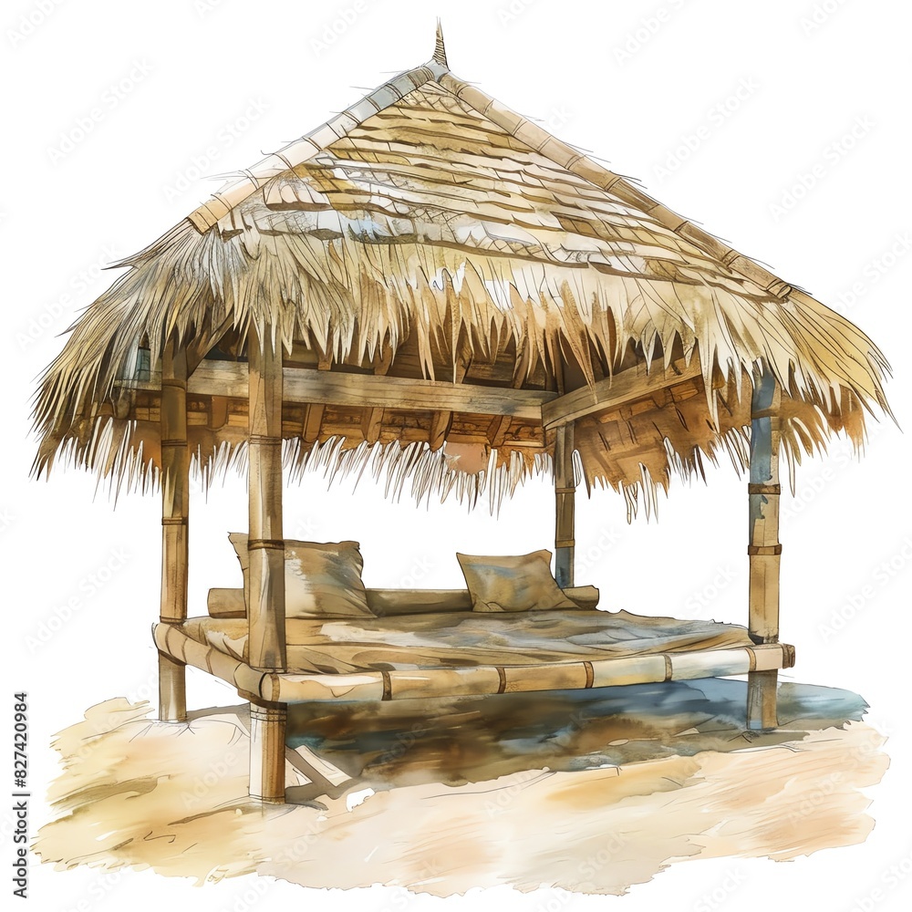 Fototapeta premium A beautiful watercolor painting of a beach hut
