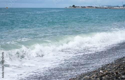 Fototapeta Naklejka Na Ścianę i Meble -  Sea wave crashing on the shore