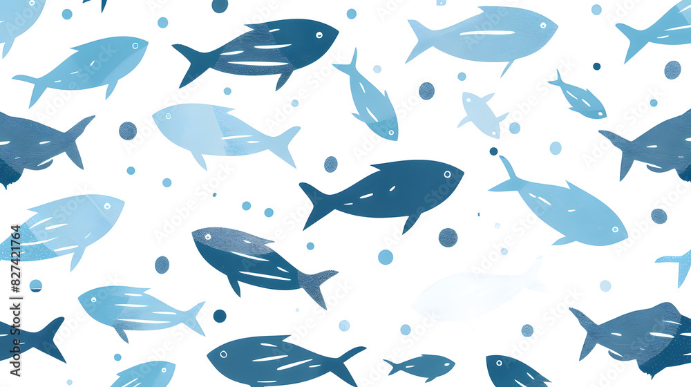 Blue Water Waves Pattern with Sardines Blue Water Waves Pattern with Sardines