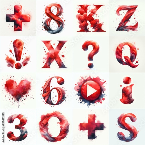 Red watercolor Lettering Typeface. AI generated illustration