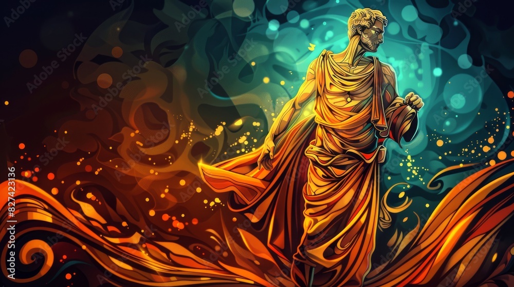 Fototapeta premium Abstract Epic Ancient Mythology Stoic Figure Portraying the Stoicism Existence with Stoical Expressionism And Timeless Classicism