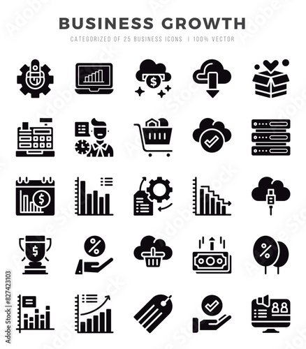 Vector Business Growth types icon set in Glyph style. vector illustration.