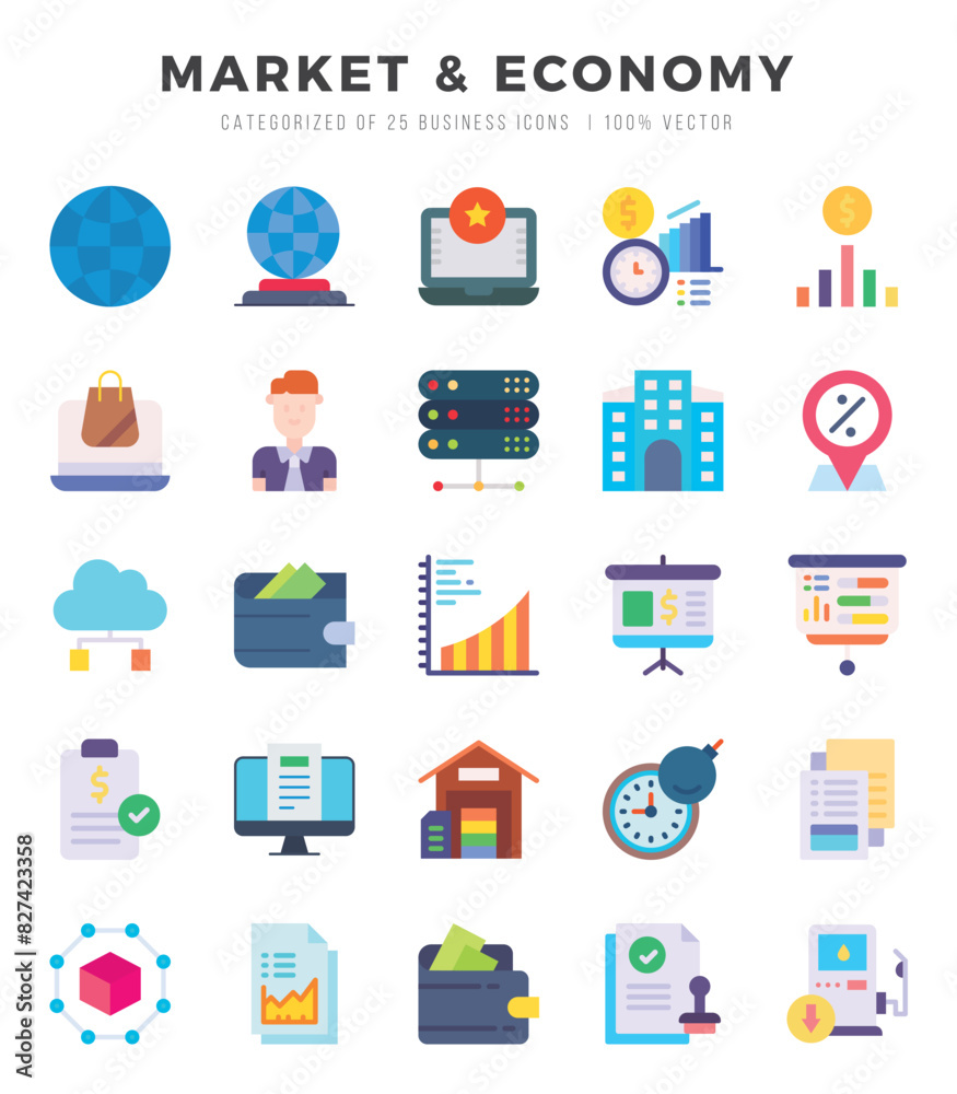 Market & Economy Flat icons. Vector Flat illustration.