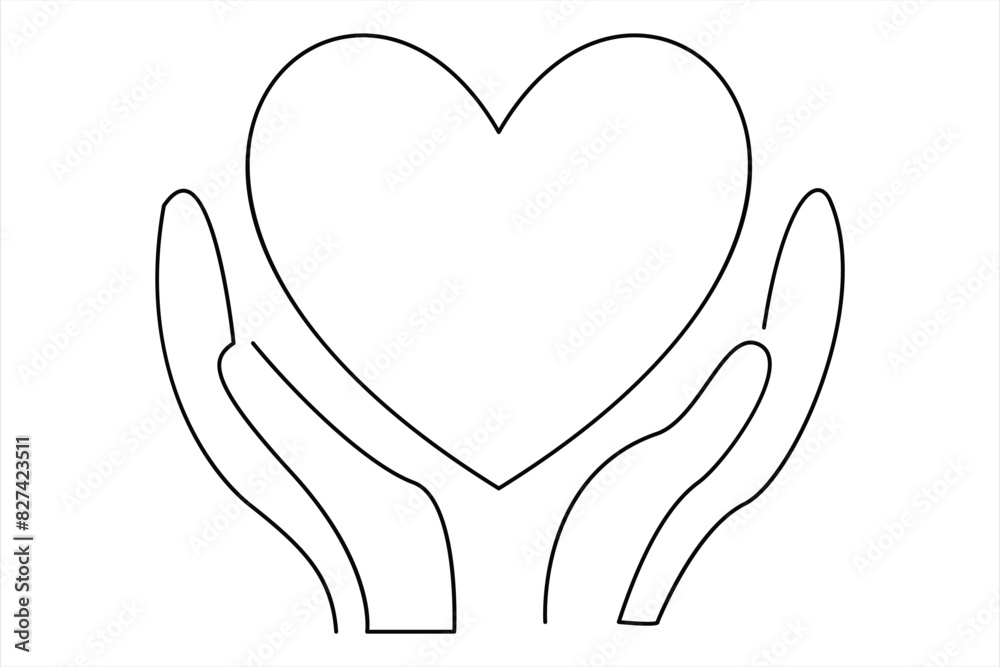 Heart continuous one line art drawing color shape Love sign outline Vector illustration
