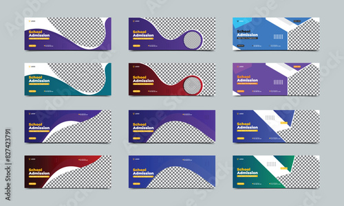 School admission facebook cover banner template. Kids school education admission social media web banner template design. vector illustration.