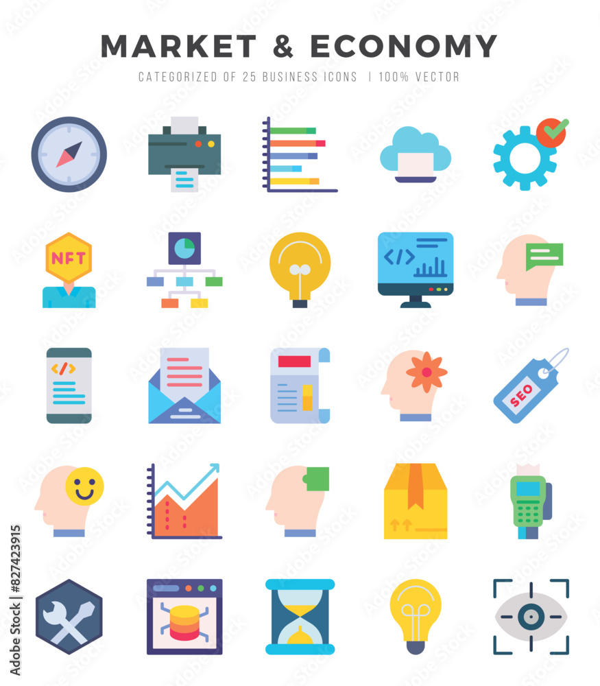 Market & Economy Icons bundle. Flat style Icons. Vector illustration. Market & Economy Icons bundle. Flat style Icons. Vector illustration.