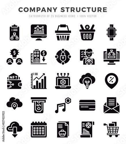 Collection of Company Structure 25 Glyph Icons Pack.