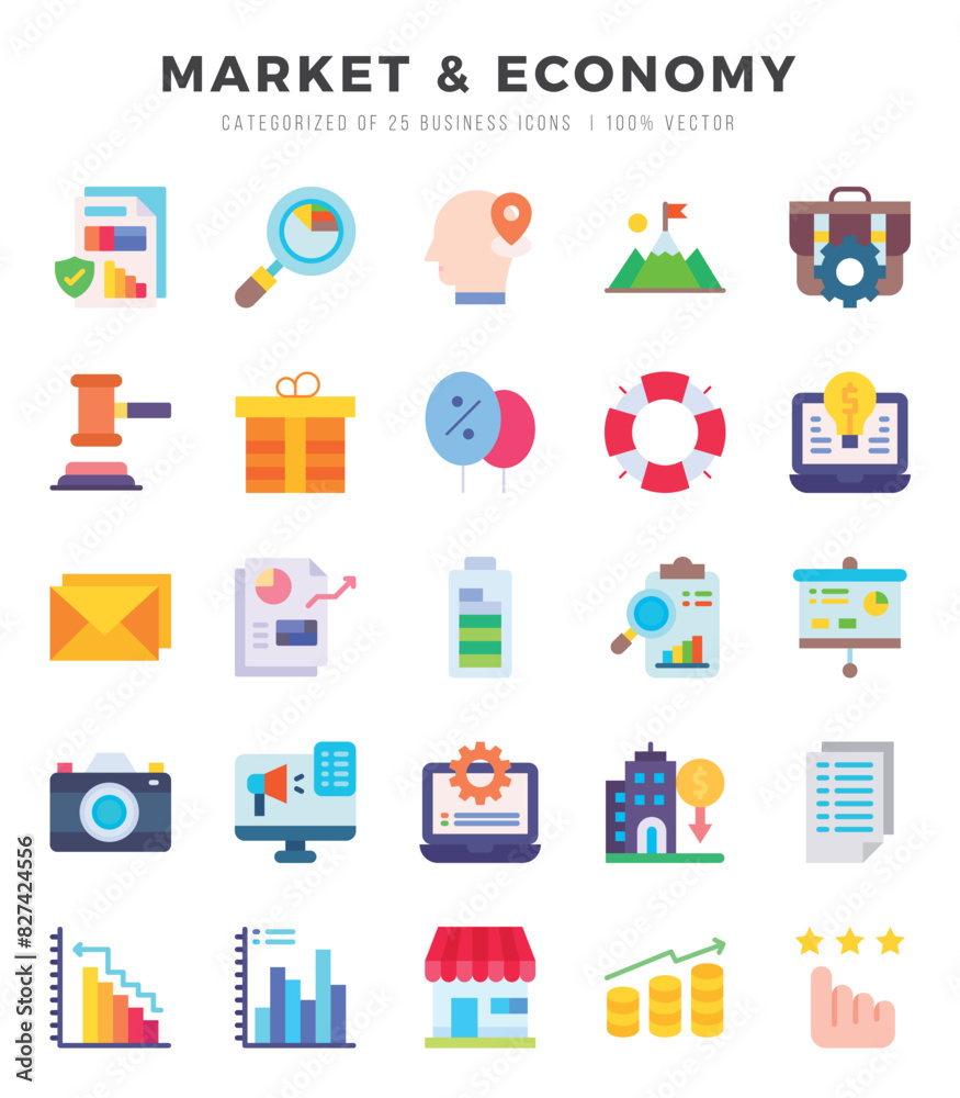 Market & Economy Icon Pack 25 Vector Symbols for Web Design.