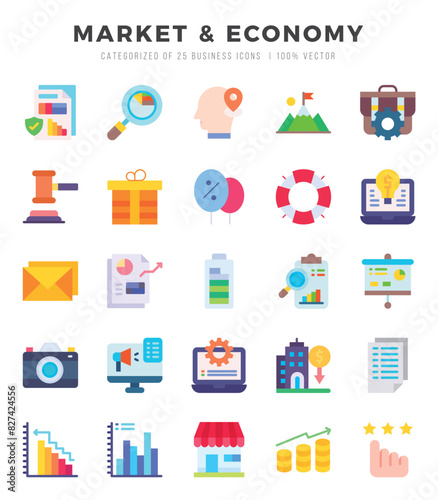 Market & Economy Icon Pack 25 Vector Symbols for Web Design.