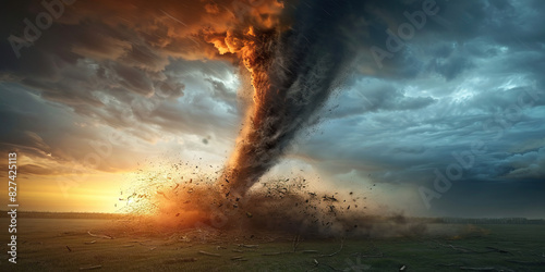 Tornado Formation: A dramatic image capturing the formation of a tornado, showing a funnel cloud extending from a storm cloud towards the ground, with debris swirling at its base