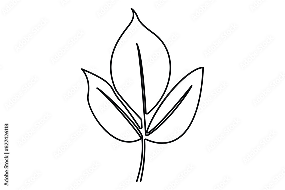 Obraz premium Continuous one line drawing of Leaf outline vector art illustration isolated on white background 