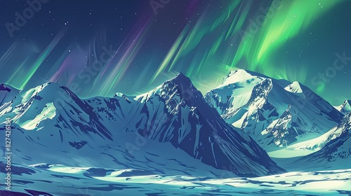 Colorful lights dance in the sky over a majestic mountain range, creating a stunning natural light show. Generative AI