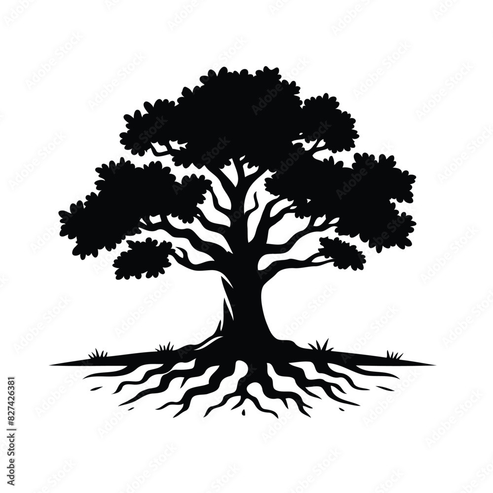 Fototapeta premium Lonely Tree Silhouette. Silhouette of a Tree Isolated on White Background