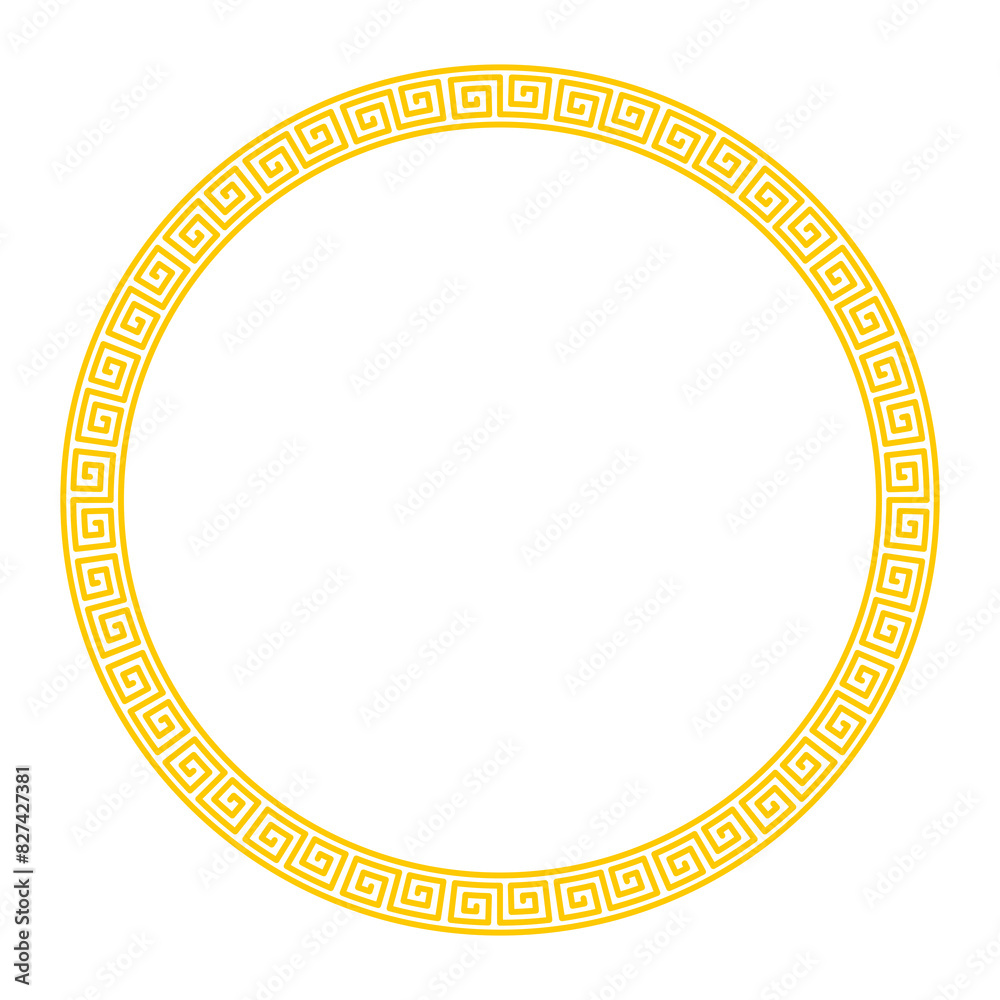 Golden circular frame with Greek key pattern border on transparent background, elegant ornamental round border design for invitations, certificates, decorative elements, and classical art projects Golden circular frame with Greek key pattern border on transparent background, elegant ornamental round border design for invitations, certificates, decorative elements, and classical art projects