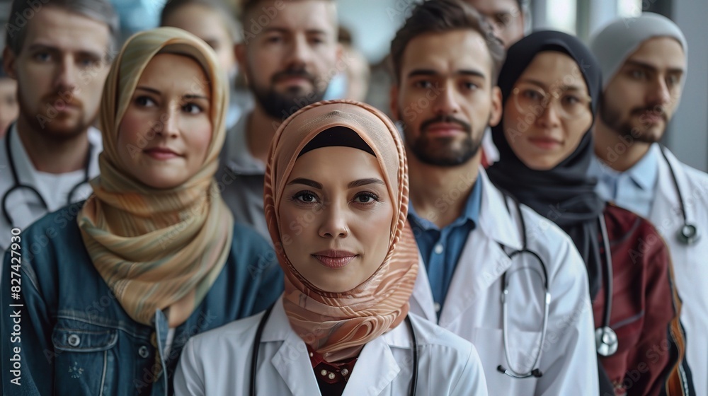 group of people with different backgrounds and cultures standing together, their faces expressing unity and compassion group of people with different backgrounds and cultures standing together, their faces expressing unity and compassion