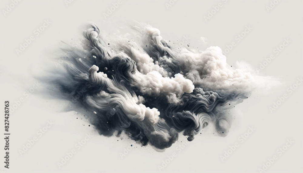 An elegant wide-format image of air smoke, fog, and vapour swirls. The abstract background includes misty haze, fluffy smoke, dynamic grey textures, and dark dust, creating a serene 