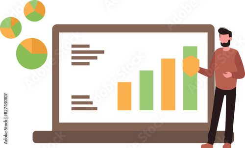 Boy looking at graph on laptop.
