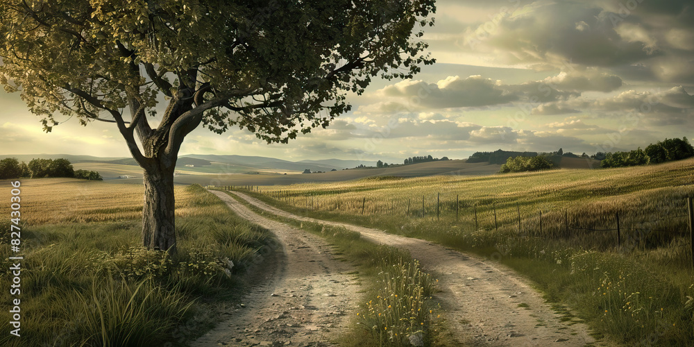 Empty Countryside: A rural countryside scene with no cars on the roads and no people in the fields, illustrating the tranquility of untouched nature