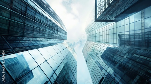 Modern Glass Skyscrapers Reflecting the Sky and Sunlight