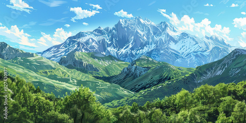 Quiet Mountain Peak: A view from a mountain peak with no climbers or hikers in sight, showcasing the peaceful solitude of high-altitude landscapes