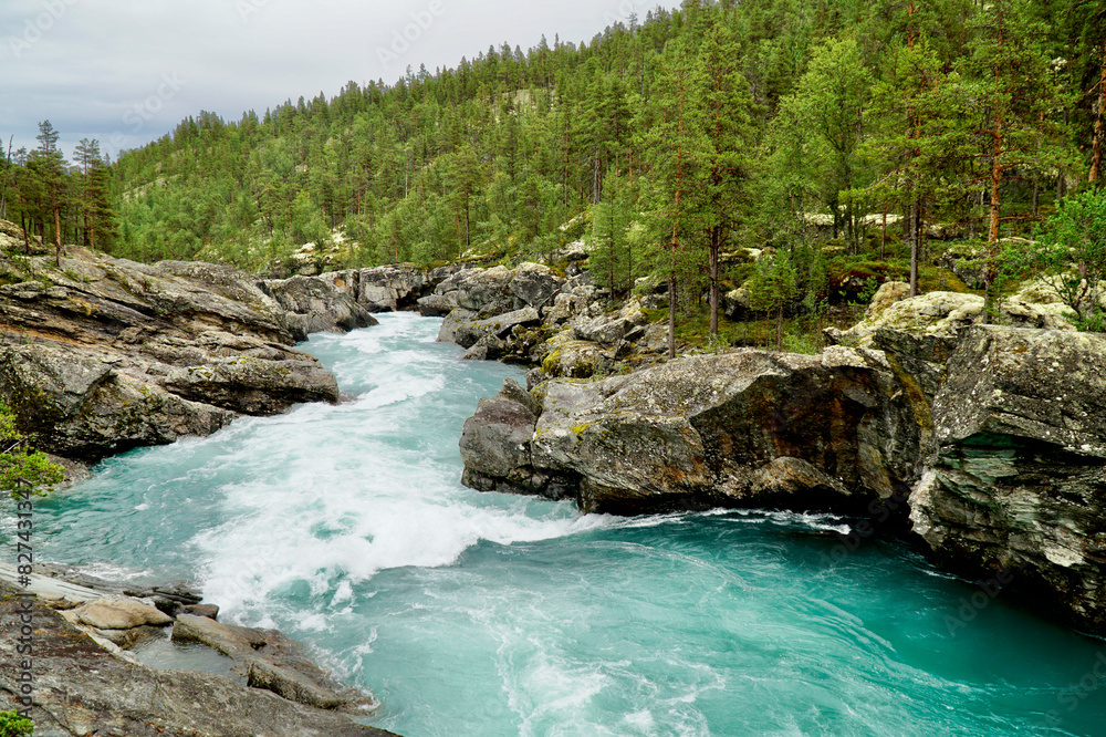Ridderspranget (The Knight's Leap) gorge through Sjodalen in the river Sjoa Ridderspranget (The Knight's Leap) gorge through Sjodalen in the river Sjoa