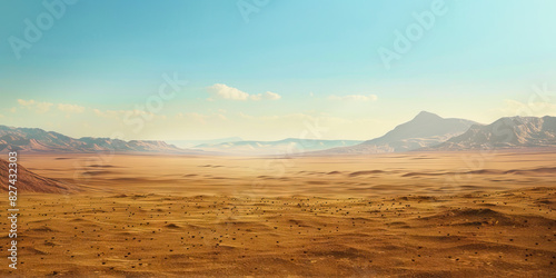 Deserted Desert Landscape  An expansive view of a desert landscape  stretching far into the distance with no signs of human activity  emphasizing the vast emptiness of the area