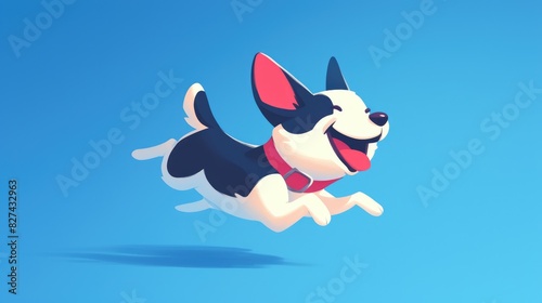 A cheerful cartoon dog is leaping with pure delight and happiness in a lively and amusing 2d illustration photo