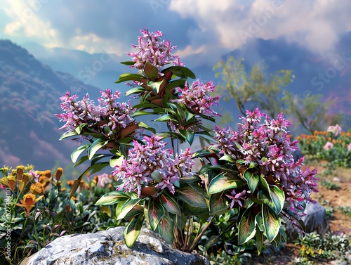 A 3D render of a Drung medicinal plant in full bloom photo