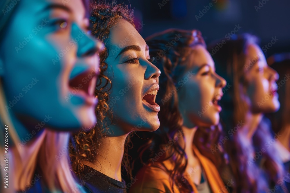The image captures the vibrant atmosphere of a music event with people together enjoying the night The image captures the vibrant atmosphere of a music event with people together enjoying the night