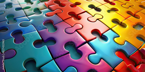 Puzzle Play: Interlocking puzzle piece shapes in bold colors, symbolizing unity and problem-solving