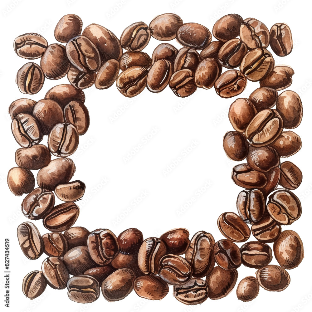 Coffee bean frame with brown beans isolated on a transparent background Coffee bean frame with brown beans isolated on a transparent background