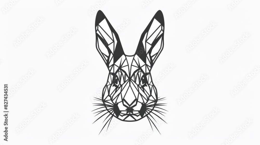 A chic pet logo with a geometric rabbit head design, using sharp angles and lines, on a white background A chic pet logo with a geometric rabbit head design, using sharp angles and lines, on a white background