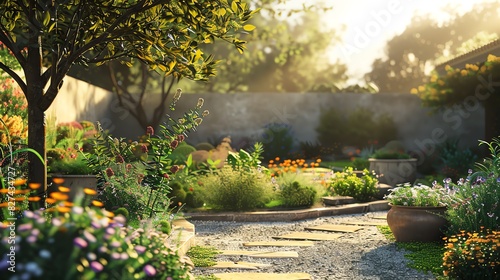 A 3D render of Drung medicinal plants in a garden photo