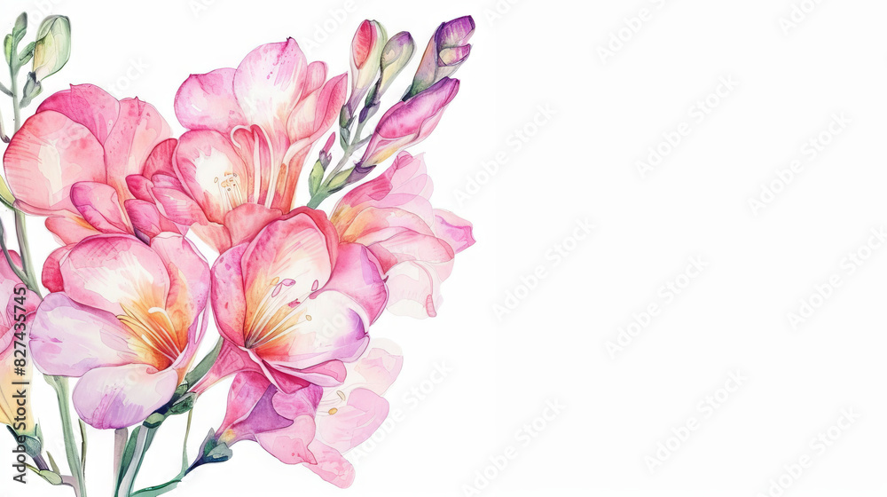 Obraz premium painting watercolor flower background illustration floral nature. pink flower background for greeting cards weddings or birthdays. Copy space