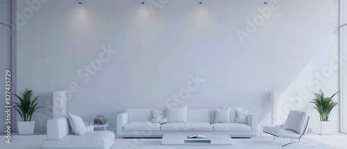 Chic living room with white wall and sleek furniture photo