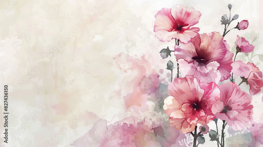 painting watercolor flower background illustration floral nature. pink flower background for greeting cards weddings or birthdays. Copy space.