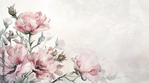 painting watercolor flower background illustration floral nature. pink poppies flower background for greeting cards weddings or birthdays. Copy space.