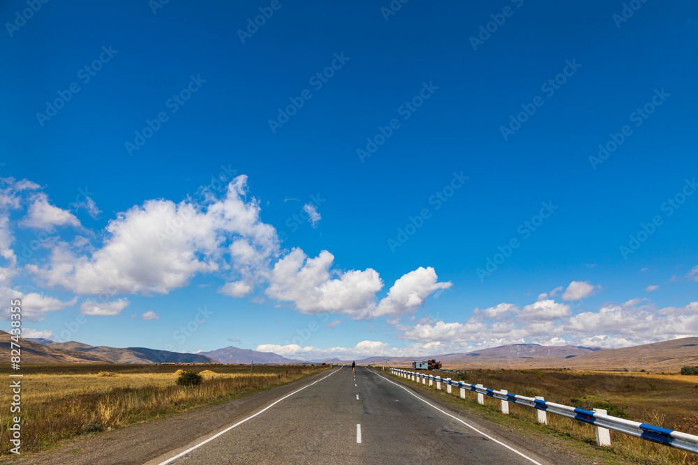 Straight road through the countryside. Angeghakot, Armenia. Straight road through the countryside. Angeghakot, Armenia.