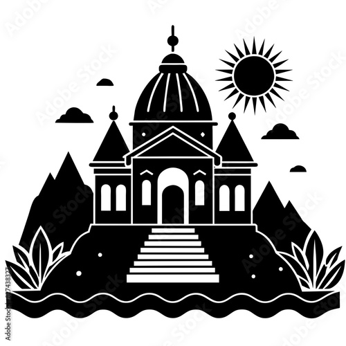 ashram vector silhouette illustration