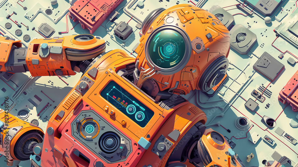 Fototapeta premium Title: High-Tech Robot with Intricate Mechanical Details and Advanced Design