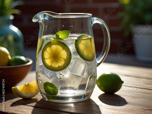 Invigorating Lemon, Cucumber, and Mint Infused Water on a Sunlit Patio