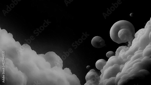 Grey smoke explosion on black background, abstract smoke cloud background, bubble smoke cloud.