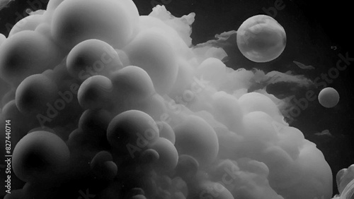Grey smoke explosion on black background, abstract smoke cloud background, bubble smoke cloud.