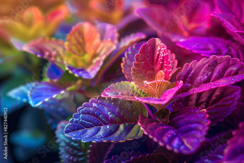 Vibrant Multi-Colored Leaves with Dew