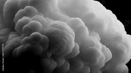 Grey smoke explosion on black background, abstract smoke cloud background, bubble smoke cloud.
