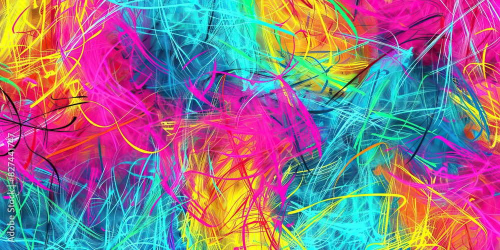 Scribble Scrabble: Random, overlapping scribbles in bright colors, creating an abstract and energetic background pattern