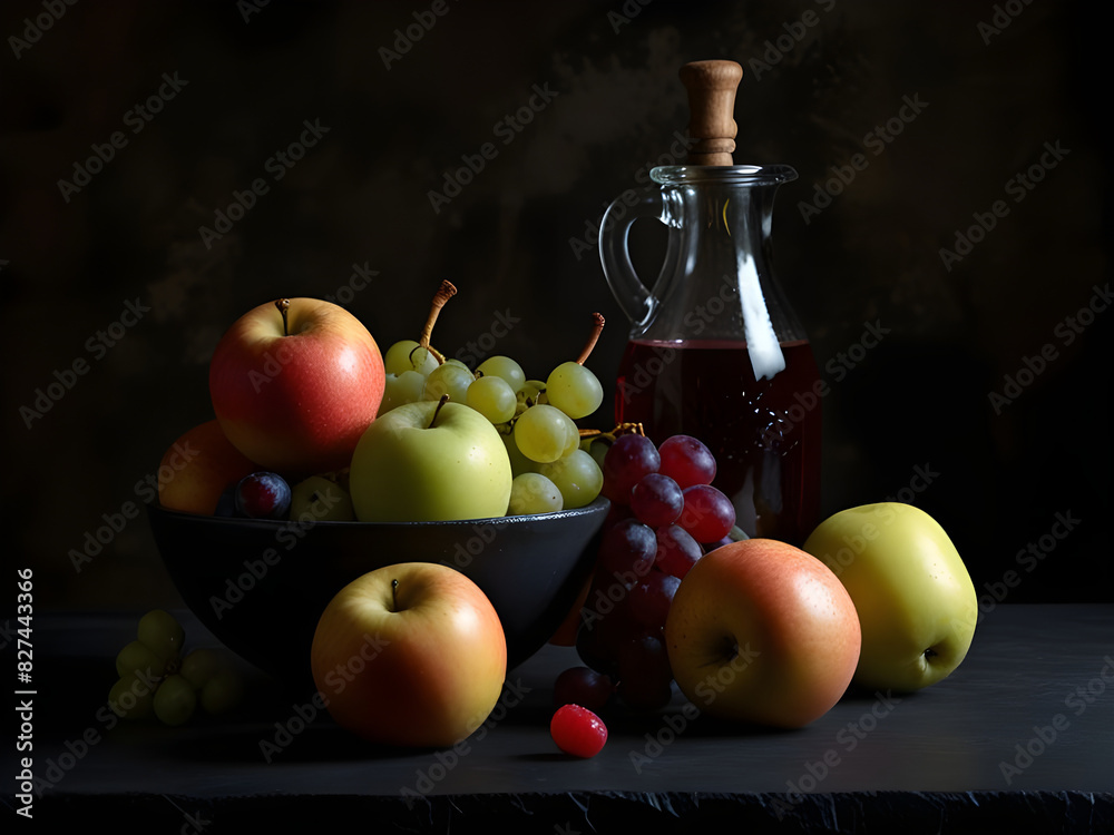 Assorted Fruits in Dramatic Still Life Setting on Dark Background Assorted Fruits in Dramatic Still Life Setting on Dark Background