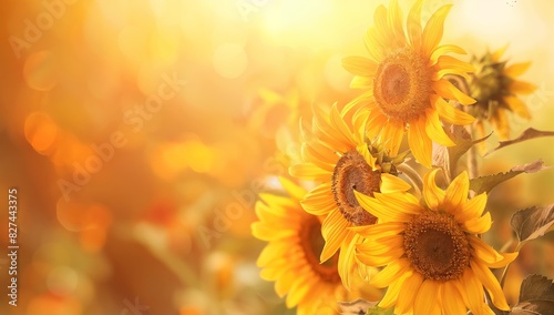 Sunflowers on warm gradient background with copy space, Beautiful banner design for Motherâ€™s Day, Valentine or Birthday