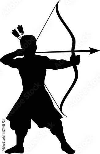A Majestic Silhouette of a Legendary Archer Mastering the Art of Precision with a Traditional Bow and Arrow in a Timeless Warrior Pose Vector Design Free Download